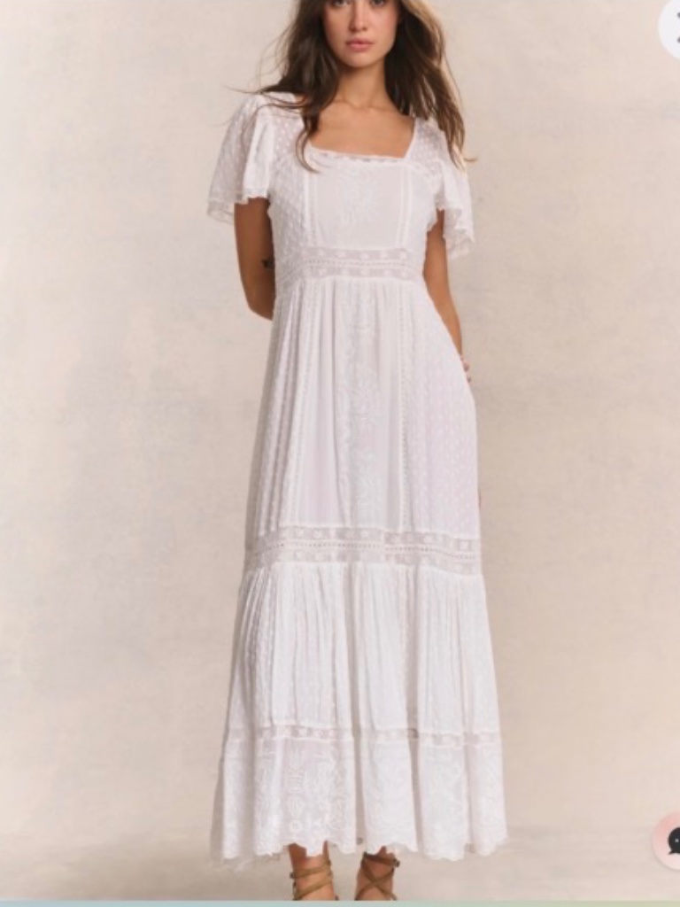 Loveshackfancy Norma White Embroidered Cotton Voile Maxi Dress Sz 8